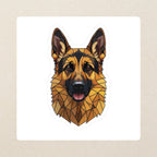German Shepherd Low Poly Kiss-Cut Sticker, Geometric Dog Art, German Shepherd Lover Gift, Waterproof Vinyl kiss-cut vinyl sticker applied to a journal cover on a limestone desk, photographed from directly above