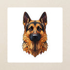 German Shepherd Low Poly Kiss-Cut Sticker, Geometric Dog Art, German Shepherd Lover Gift, Waterproof Vinyl kiss-cut vinyl sticker applied to a journal cover on a limestone desk, photographed from directly above