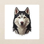 Siberian Husky Low Poly Kiss-Cut Sticker, Geometric Dog Art, Siberian Husky Lover Gift, Waterproof Vinyl kiss-cut vinyl sticker applied to a journal cover on a limestone desk, photographed from directly above