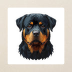 Rottweiler Low Poly Kiss-Cut Sticker, Geometric Dog Art, Rottweiler Lover Gift, Waterproof Vinyl kiss-cut vinyl sticker applied to a journal cover on a limestone desk, photographed from directly above