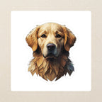 Golden Retriever Low Poly Kiss-Cut Sticker, Geometric Dog Art, Golden Retriever Lover Gift, Waterproof Vinyl kiss-cut vinyl sticker applied to a journal cover on a limestone desk, photographed from directly above