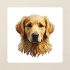 Golden Retriever Low Poly Kiss-Cut Sticker, Geometric Dog Art, Golden Retriever Lover Gift, Waterproof Vinyl kiss-cut vinyl sticker applied to a journal cover on a limestone desk, photographed from directly above