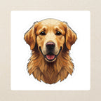Golden Retriever Low Poly Kiss-Cut Sticker, Geometric Dog Art, Golden Retriever Lover Gift, Waterproof Vinyl kiss-cut vinyl sticker applied to a journal cover on a limestone desk, photographed from directly above