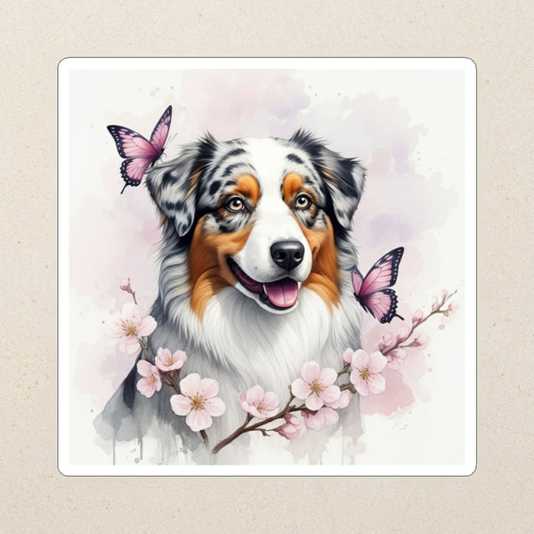 Australian Shepherd Watercolor Kiss-Cut Sticker, Soft Dog Art, Australian Shepherd Lover Gift, Waterproof Vinyl