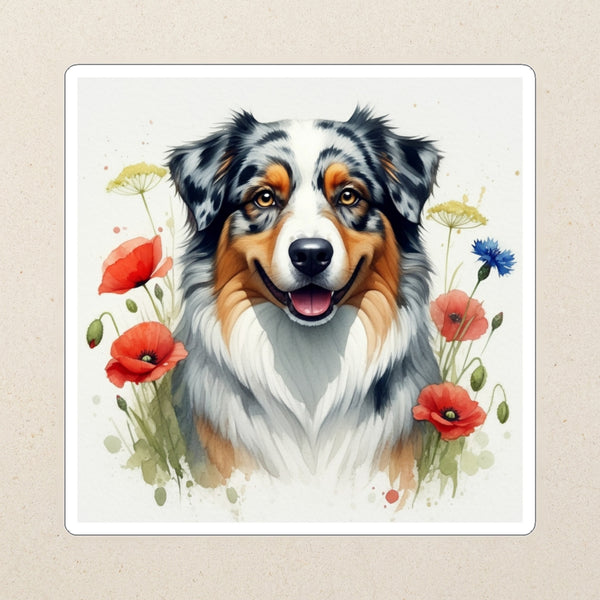 Australian Shepherd Watercolor Kiss-Cut Sticker, Soft Dog Art, Australian Shepherd Lover Gift, Waterproof Vinyl