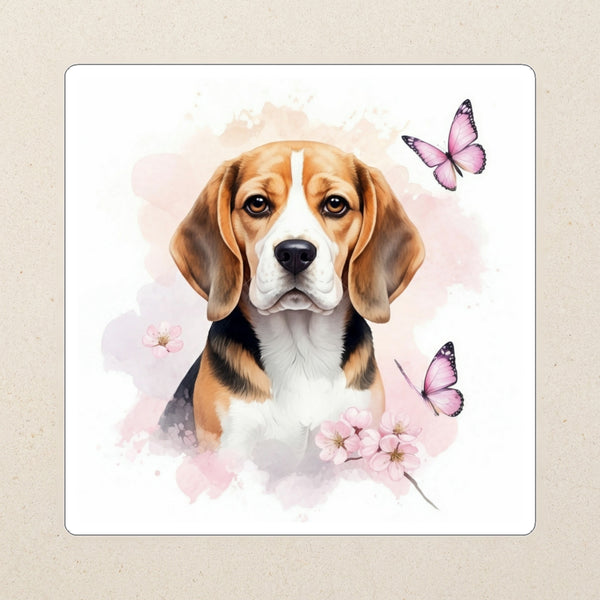 Beagle Watercolor Kiss-Cut Sticker, Soft Dog Art, Beagle Lover Gift, Waterproof Vinyl