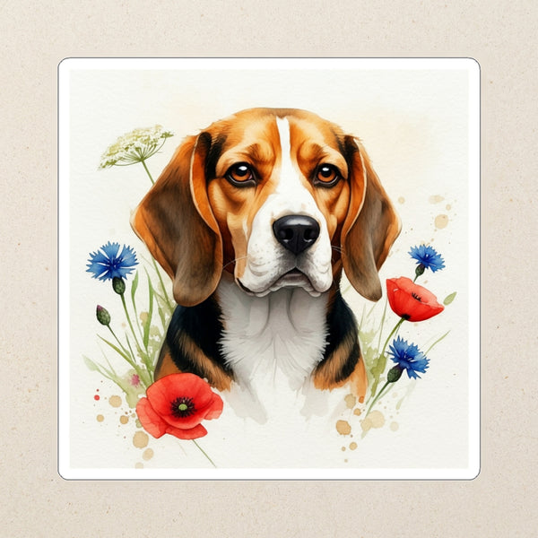 Beagle Watercolor Kiss-Cut Sticker, Soft Dog Art, Beagle Lover Gift, Waterproof Vinyl