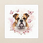 English Bulldog Watercolor Kiss-Cut Sticker, Soft Dog Art, English Bulldog Lover Gift, Waterproof Vinyl kiss-cut vinyl sticker applied to a journal cover on a limestone desk, photographed from directly above