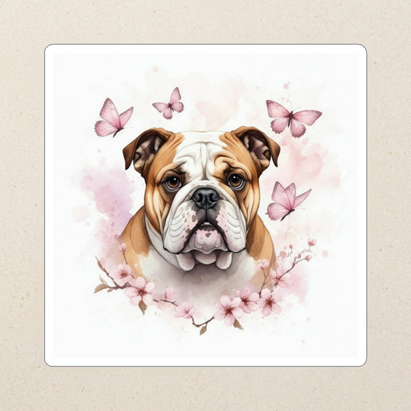 English Bulldog Watercolor Kiss-Cut Sticker, Soft Dog Art, English Bulldog Lover Gift, Waterproof Vinyl