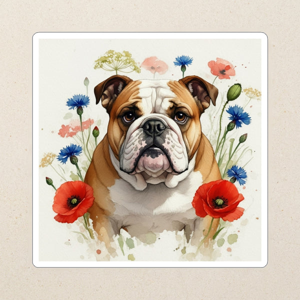English Bulldog Watercolor Kiss-Cut Sticker, Soft Dog Art, English Bulldog Lover Gift, Waterproof Vinyl
