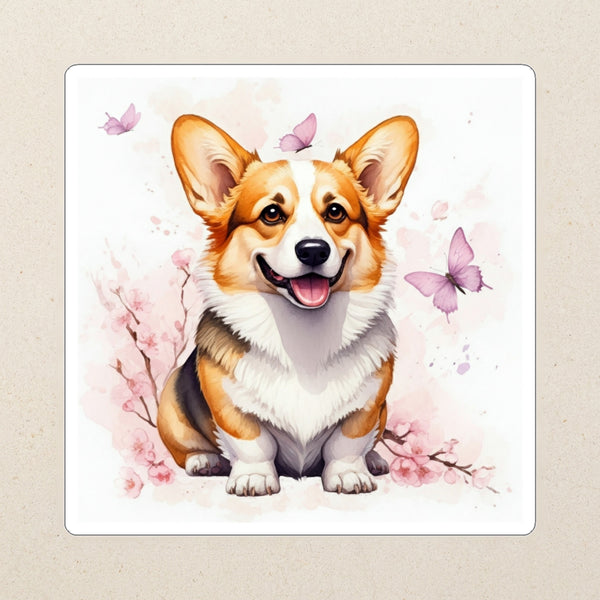 Corgi Watercolor Kiss-Cut Sticker, Soft Dog Art, Corgi Lover Gift, Waterproof Vinyl