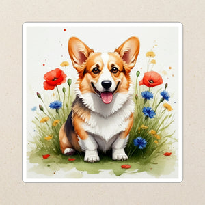 Corgi Watercolor Kiss-Cut Sticker, Soft Dog Art, Corgi Lover Gift, Waterproof Vinyl