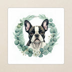 French Bulldog Watercolor Kiss-Cut Sticker, Soft Dog Art, French Bulldog Lover Gift, Waterproof Vinyl kiss-cut vinyl sticker applied to a journal cover on a limestone desk, photographed from directly above