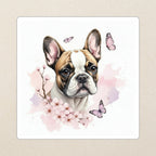 French Bulldog Watercolor Kiss-Cut Sticker, Soft Dog Art, French Bulldog Lover Gift, Waterproof Vinyl kiss-cut vinyl sticker applied to a journal cover on a limestone desk, photographed from directly above