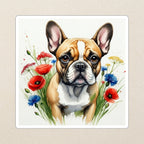 French Bulldog Watercolor Kiss-Cut Sticker, Soft Dog Art, French Bulldog Lover Gift, Waterproof Vinyl kiss-cut vinyl sticker applied to a journal cover on a limestone desk, photographed from directly above