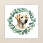Labrador Retriever Watercolor Kiss-Cut Sticker, Soft Dog Art, Labrador Retriever Lover Gift, Waterproof Vinyl kiss-cut vinyl sticker applied to a journal cover on a limestone desk, photographed from directly above