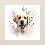Labrador Retriever Watercolor Kiss-Cut Sticker, Soft Dog Art, Labrador Retriever Lover Gift, Waterproof Vinyl kiss-cut vinyl sticker applied to a journal cover on a limestone desk, photographed from directly above