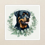 Rottweiler Watercolor Kiss-Cut Sticker, Soft Dog Art, Rottweiler Lover Gift, Waterproof Vinyl kiss-cut vinyl sticker applied to a journal cover on a limestone desk, photographed from directly above