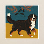 Bernese Mountain Dog Retro Autumn cozy gift set: sherpa fleece blanket, cork-back coaster, and vinyl sticker