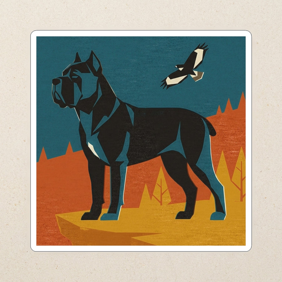Cane Corso Kiss-Cut Sticker, Retro Autumn Dog Art, Cane Corso Lover Gift, Vinyl Sticker kiss-cut vinyl sticker applied to a journal cover on a limestone desk, photographed from directly above