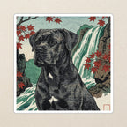 Cane Corso Japanese Print stocking stuffer gift set: round cork-back coaster and two 3x3 vinyl stickers