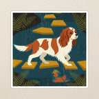 Cavalier King Charles Spaniel Kiss-Cut Sticker, Retro Autumn Dog Art, Cavalier King Charles Spaniel Lover Gift, Vinyl Sticker kiss-cut vinyl sticker applied to a journal cover on a limestone desk, photographed from directly above