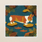 Corgi Kiss-Cut Sticker, Retro Autumn Dog Art, Corgi Lover Gift, Vinyl Sticker kiss-cut vinyl sticker applied to a journal cover on a limestone desk, photographed from directly above