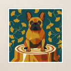 French Bulldog Retro Autumn stocking stuffer gift set: round cork-back coaster and two 3x3 vinyl stickers