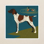 German Shorthaired Pointer Kiss-Cut Sticker, Retro Autumn Dog Art, German Shorthaired Pointer Lover Gift, Vinyl Sticker kiss-cut vinyl sticker applied to a journal cover on a limestone desk, photographed from directly above