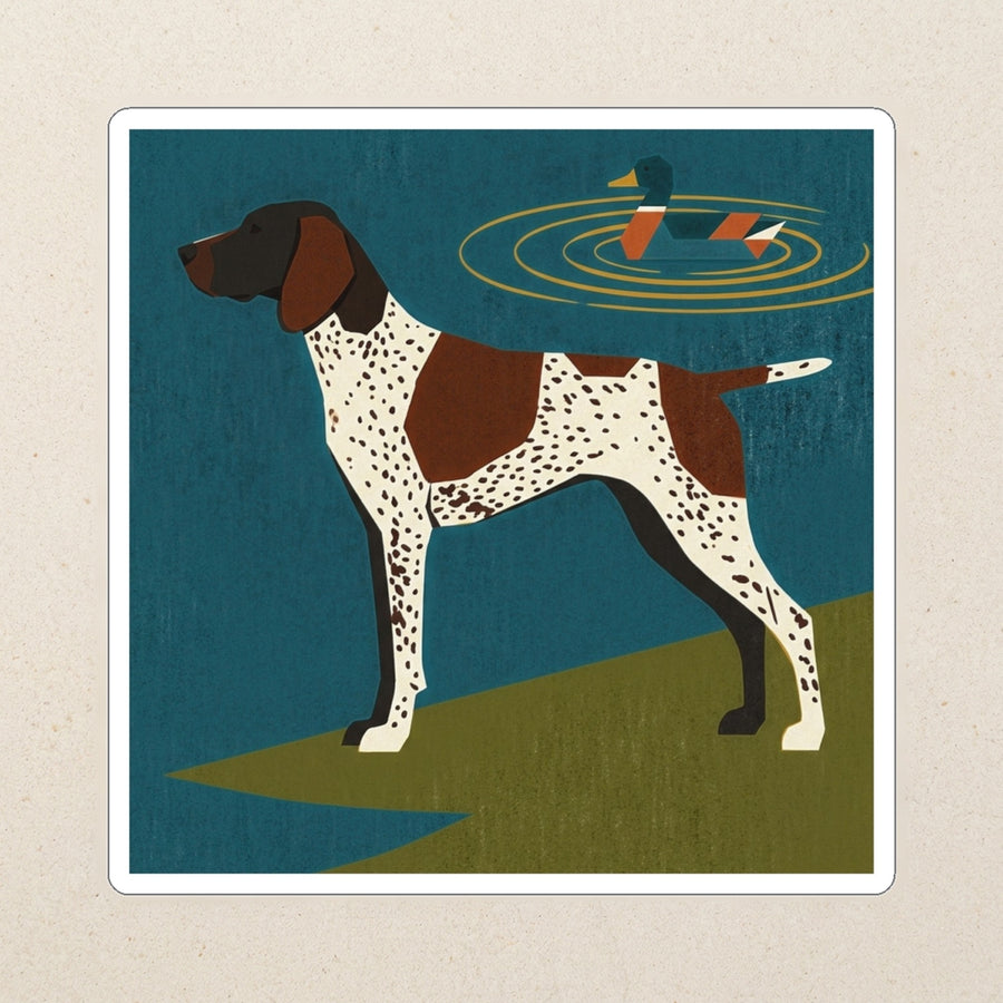 German Shorthaired Pointer Kiss-Cut Sticker, Retro Autumn Dog Art, German Shorthaired Pointer Lover Gift, Vinyl Sticker kiss-cut vinyl sticker applied to a journal cover on a limestone desk, photographed from directly above