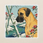 Great Dane Kiss-Cut Sticker, Japanese Print Dog Art, Great Dane Lover Gift, Vinyl Sticker kiss-cut vinyl sticker applied to a journal cover on a limestone desk, photographed from directly above