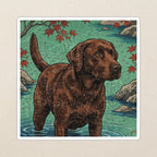Labrador Retriever Kiss-Cut Sticker, Japanese Print Dog Art, Labrador Retriever Lover Gift, Vinyl Sticker kiss-cut vinyl sticker applied to a journal cover on a limestone desk, photographed from directly above