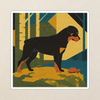 Rottweiler Kiss-Cut Sticker, Retro Autumn Dog Art, Rottweiler Lover Gift, Vinyl Sticker kiss-cut vinyl sticker applied to a journal cover on a limestone desk, photographed from directly above