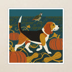 Beagle Retro Autumn phone and sticker gift set: dual-layer iPhone 15 Pro tough case and 3x3 vinyl sticker