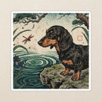Dachshund Japanese Print cozy gift set: sherpa fleece blanket, cork-back coaster, and vinyl sticker