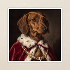 Dachshund Kings & Queens vinyl sticker by Tritan, angled view