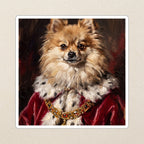 Pomeranian Kings & Queens vinyl sticker by Tritan, angled view