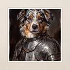 Australian Shepherd Medieval Knight vinyl sticker by Tritan, angled view