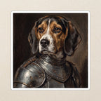 Beagle Medieval Knight vinyl sticker by Tritan, angled view