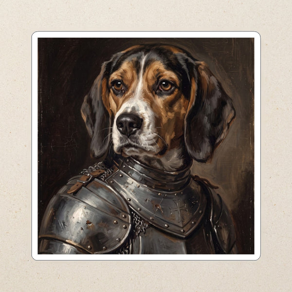 Beagle Medieval Knight Portrait Kiss-Cut Sticker, Regal Dog Art, Beagle Lover Gift, Waterproof Vinyl