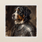 Bernese Mountain Dog Medieval Knight vinyl sticker by Tritan, angled view