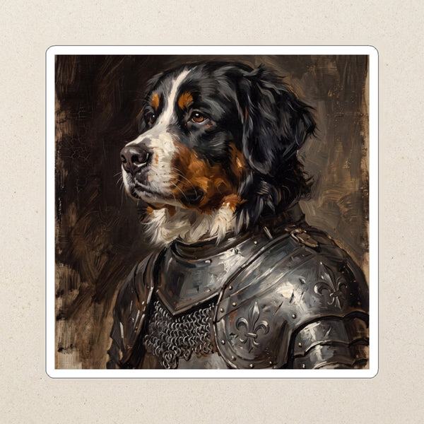 Bernese Mountain Dog Medieval Knight Portrait Kiss-Cut Sticker, Regal Dog Art, Bernese Mountain Dog Lover Gift, Waterproof Vinyl