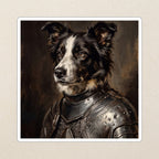 Border Collie Medieval Knight vinyl sticker by Tritan, angled view