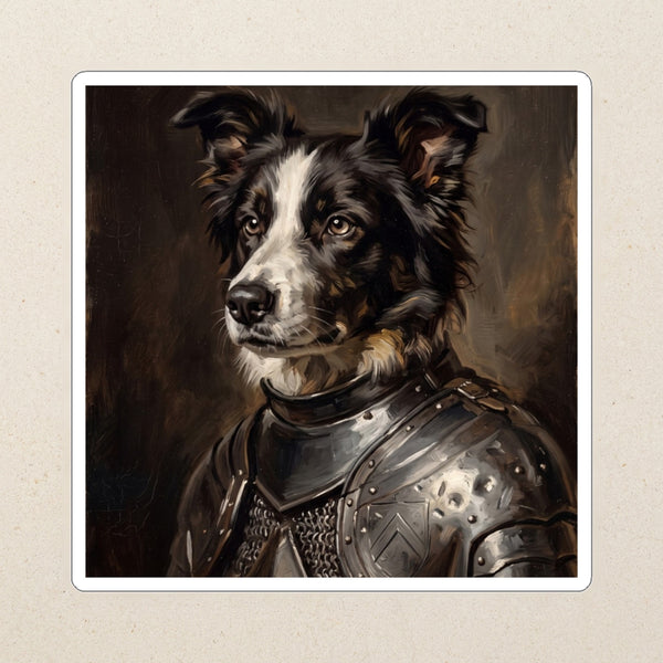 Border Collie Medieval Knight Portrait Kiss-Cut Sticker, Regal Dog Art, Border Collie Lover Gift, Waterproof Vinyl