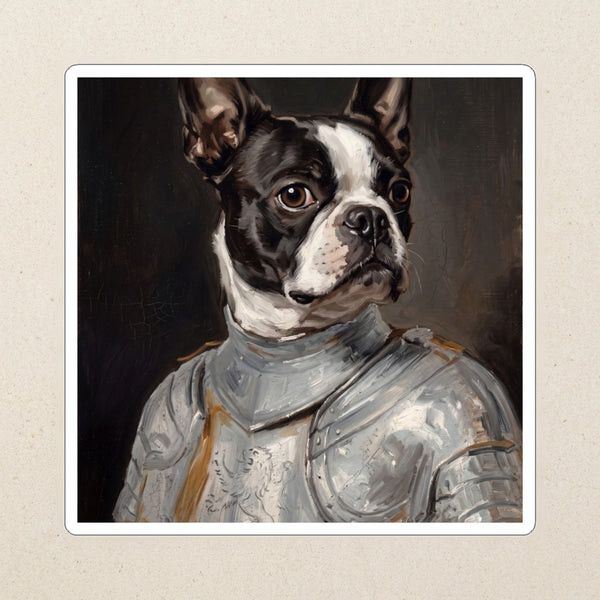 Boston Terrier Medieval Knight Portrait Kiss-Cut Sticker, Regal Dog Art, Boston Terrier Lover Gift, Waterproof Vinyl