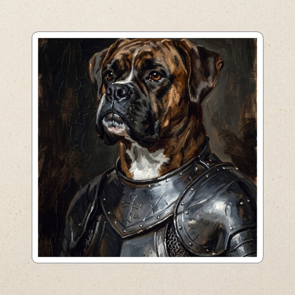 Boxer Medieval Knight Portrait Kiss-Cut Sticker, Regal Dog Art, Boxer Lover Gift, Waterproof Vinyl