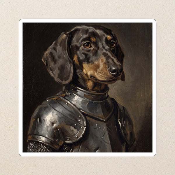 Dachshund Medieval Knight Portrait Kiss-Cut Sticker, Regal Dog Art, Dachshund Lover Gift, Waterproof Vinyl