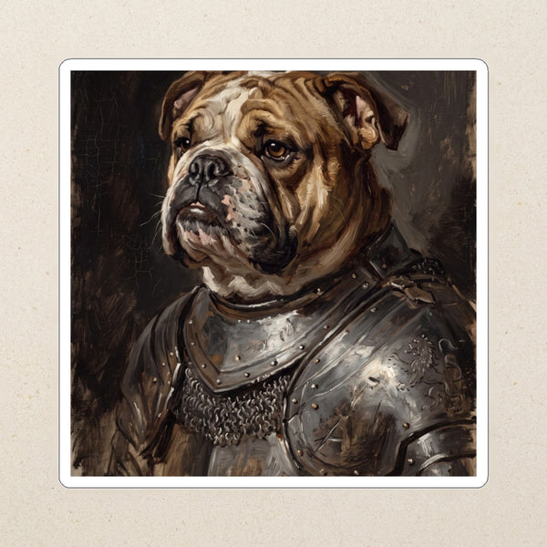 English Bulldog Medieval Knight Portrait Kiss-Cut Sticker, Regal Dog Art, English Bulldog Lover Gift, Waterproof Vinyl