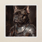 French Bulldog Medieval Knight vinyl sticker by Tritan, angled view