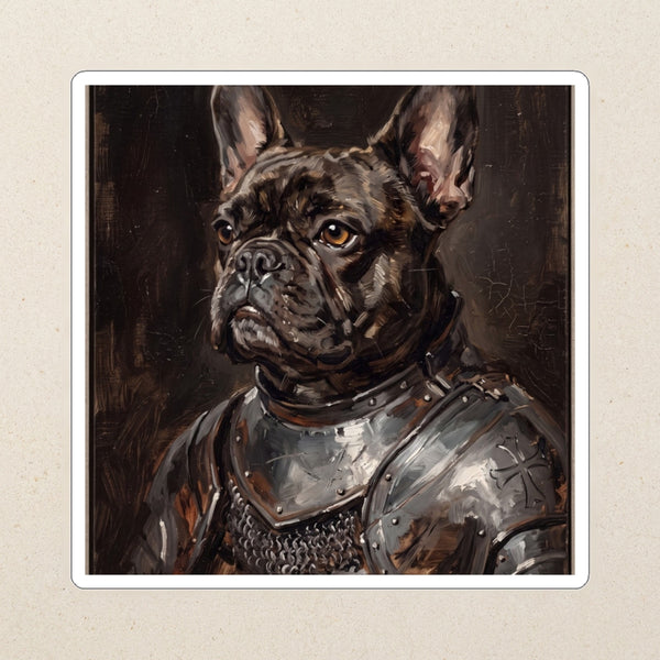 French Bulldog Medieval Knight Portrait Kiss-Cut Sticker, Regal Dog Art, French Bulldog Lover Gift, Waterproof Vinyl